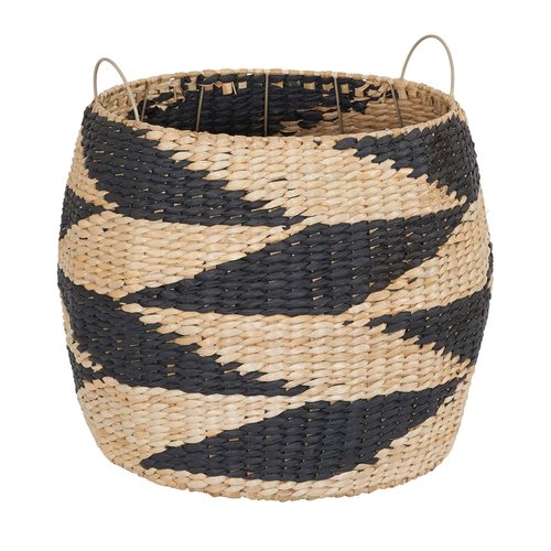 Household Essentials Large Woven Wicker Storage Basket with Handles | Black and Brown Decorative
