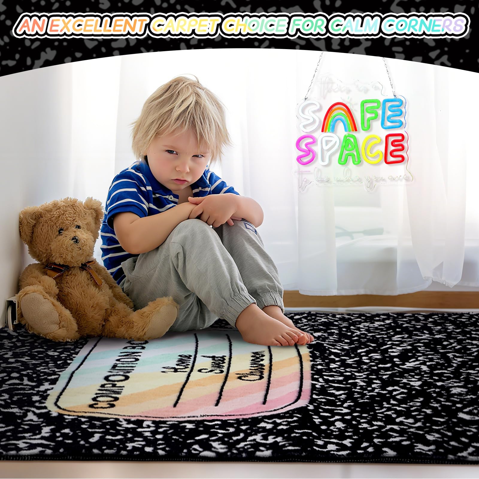 Maasechs 3.3 x 4 ft Composition Notebook Rug Classroom Decor Educational Area Rug Back to School Kid Reading Calming Corner Soft Fluffy Pastel Play Carpet for Nursery Playroom