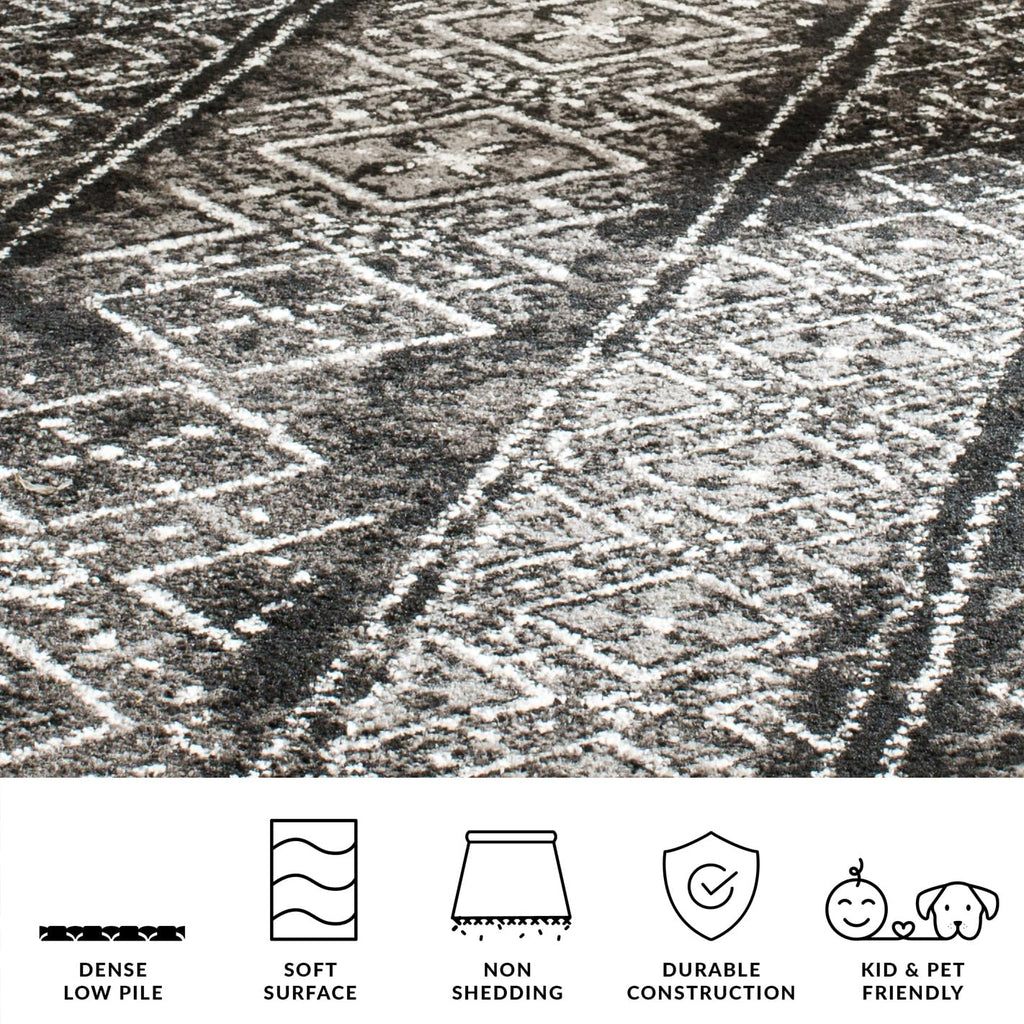 SAFAVIEH Adirondack Collection Area Rug - 4' Square, Black & Silver, Moroccan Boho Distressed Design, Non-Shedding & Easy Care, Ideal for High Traffic Areas in Living Room, Bedroom (ADR111C)