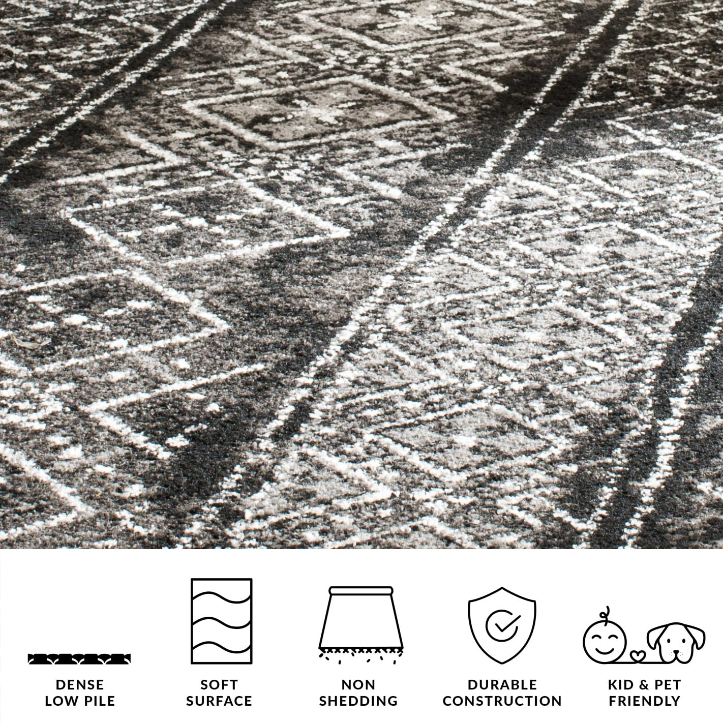 SAFAVIEH Adirondack Collection Area Rug - 4' Square, Black & Silver, Moroccan Boho Distressed Design, Non-Shedding & Easy Care, Ideal for High Traffic Areas in Living Room, Bedroom (ADR111C)