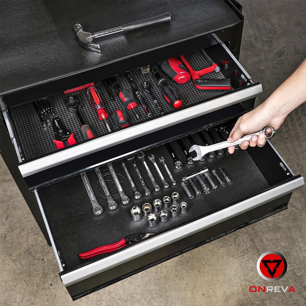 ONREVA Tool Box Liner 24 inch Wide x 24 Ft Large, Toolbox Drawer Liners, Heavy Duty Shelf Rubber Mat, Non Slip Pad Organizer for Rolling Tool Chest Drawers, Cabinet, Workbench, Black
