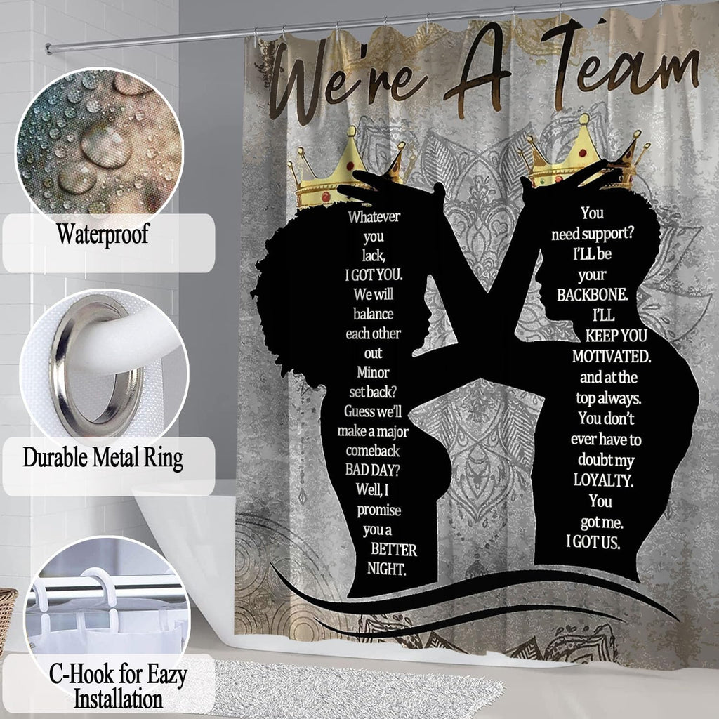 Skiennix Black King Queen Shower Curtain Set - Inspirational Bathroom Decor with Rugs & Bath Mat