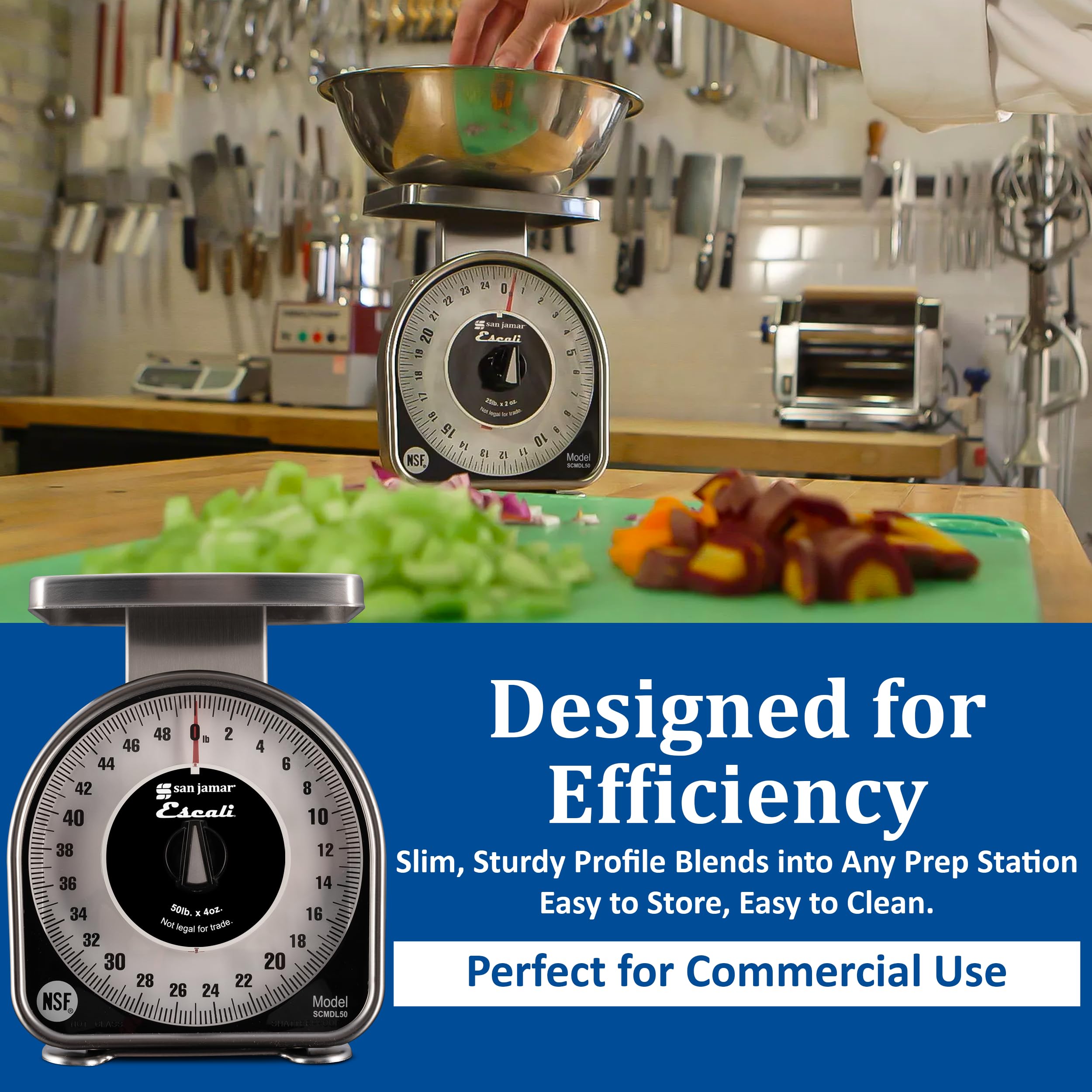 San Jamar Escali Analog Food Scale – SCMDL50 Mechanical Food Scale for Kitchens and Restaurants, Easy-Read Dial, Non-Slip Base, 50lb Capacity, 4oz