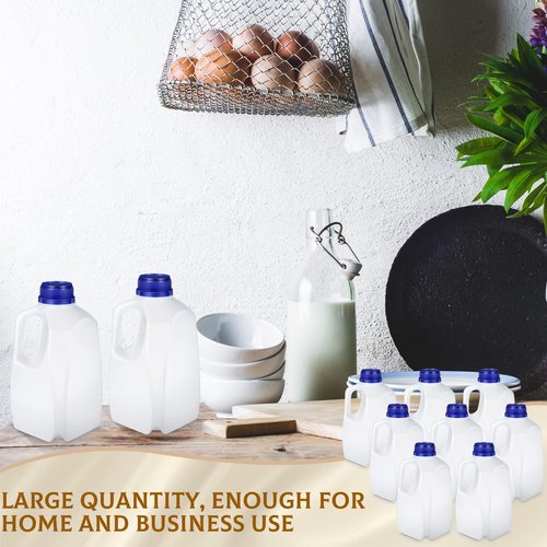 Mumufy 24 Pcs Plastic Mini Milk Jugs 32 oz Jugs with Lids Reusable and Refillable 1 Quart Plastic Containers with Lids Milk Bottles for Fridge Drinks Juice Water Sports Protein, Easy Grip