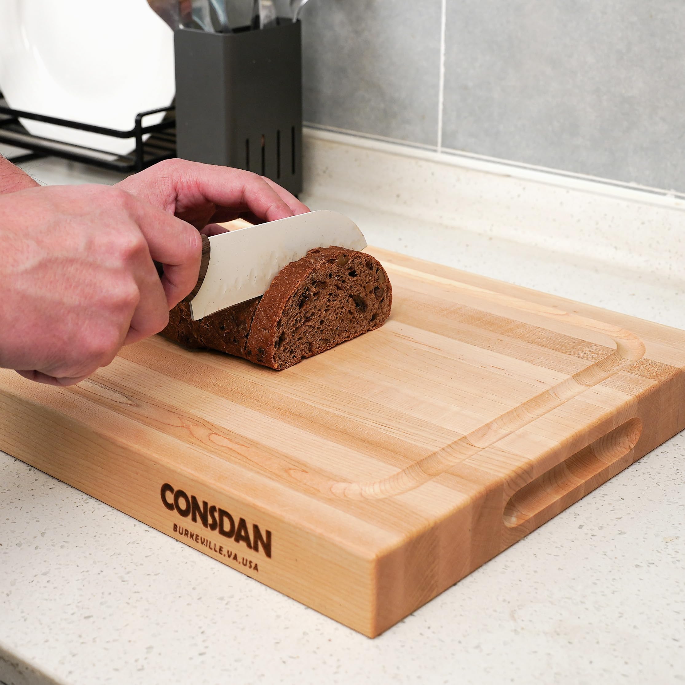 CONSDAN Wood Cutting Board for Kitchen, USA Grown Hardwood, 20 x 15, Hard Maple with Invisible Inner Handle, Prefinished with Food-Grade Oil, Suitable for Kitchen Edge Grain, 1-1/2" Thick
