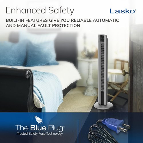 Lasko Tower Fan - High-Velocity Oscillating Room Fan with Remote Control & Timer | 48" Gray