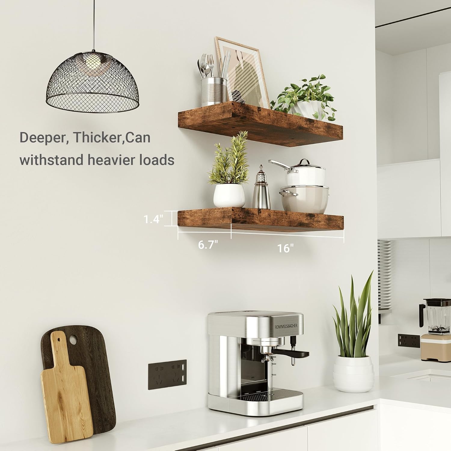 Vivelove Floating Shelves - 16-Inch Rustic Brown Display Shelves with Invisible Brackets | Set of 2 for Home Decor