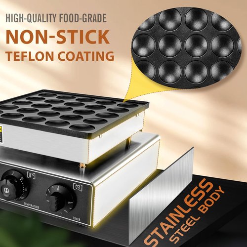 GDDGHS Mini Pancake Maker Machine, 25PCS Mini Dutch Pancake Baker Maker Commercial, Stainless Steel, Temp & Time Control, 110V 950W Commercial Pancake Maker with Accessories