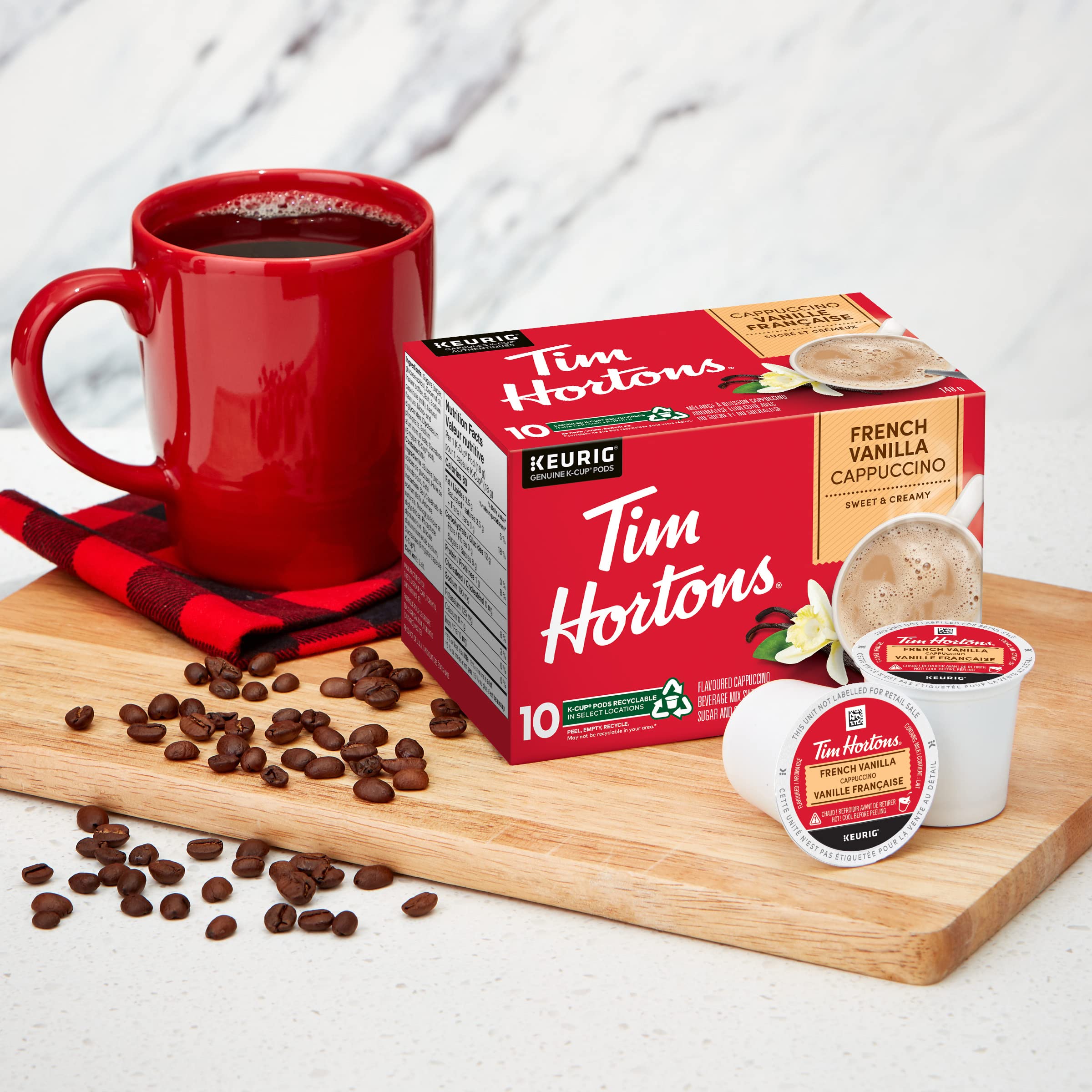 Tim Hortons French Vanilla Cappuccino Flavoured Coffee, Single Serve Keurig K-Cup Pods, 60 Count