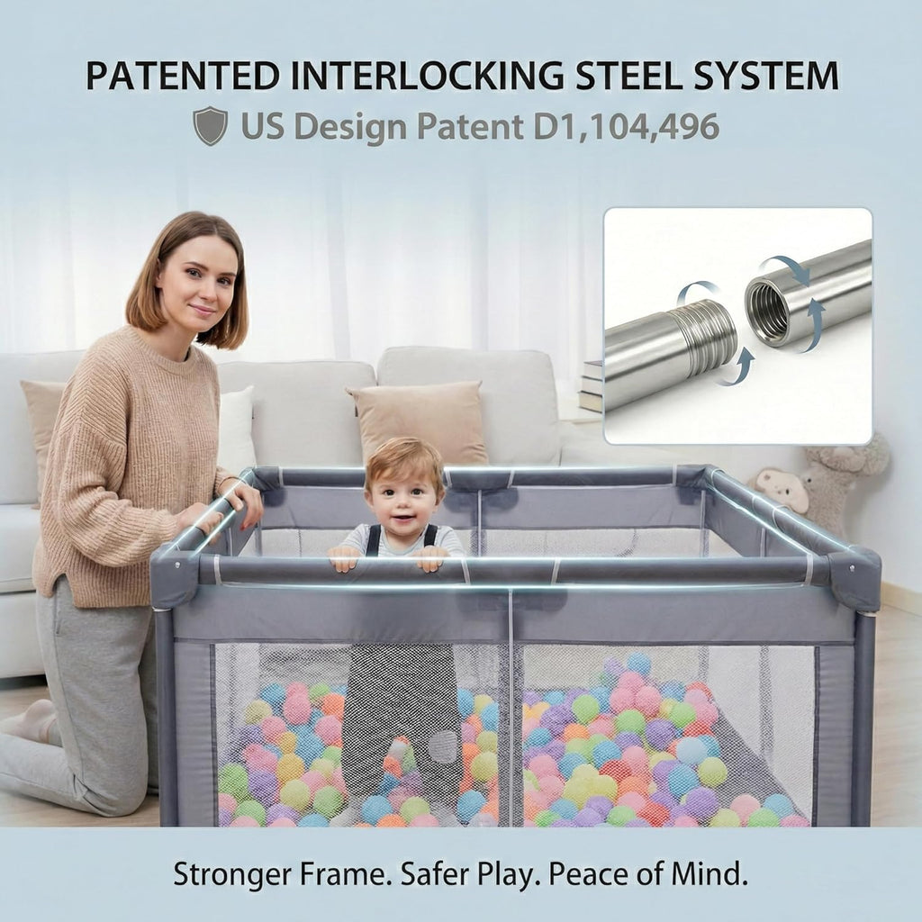 Orian Playpen - Large 50x74 Baby Play Yard | Sturdy Indoor/Outdoor Mesh Sides, Safe Play Area