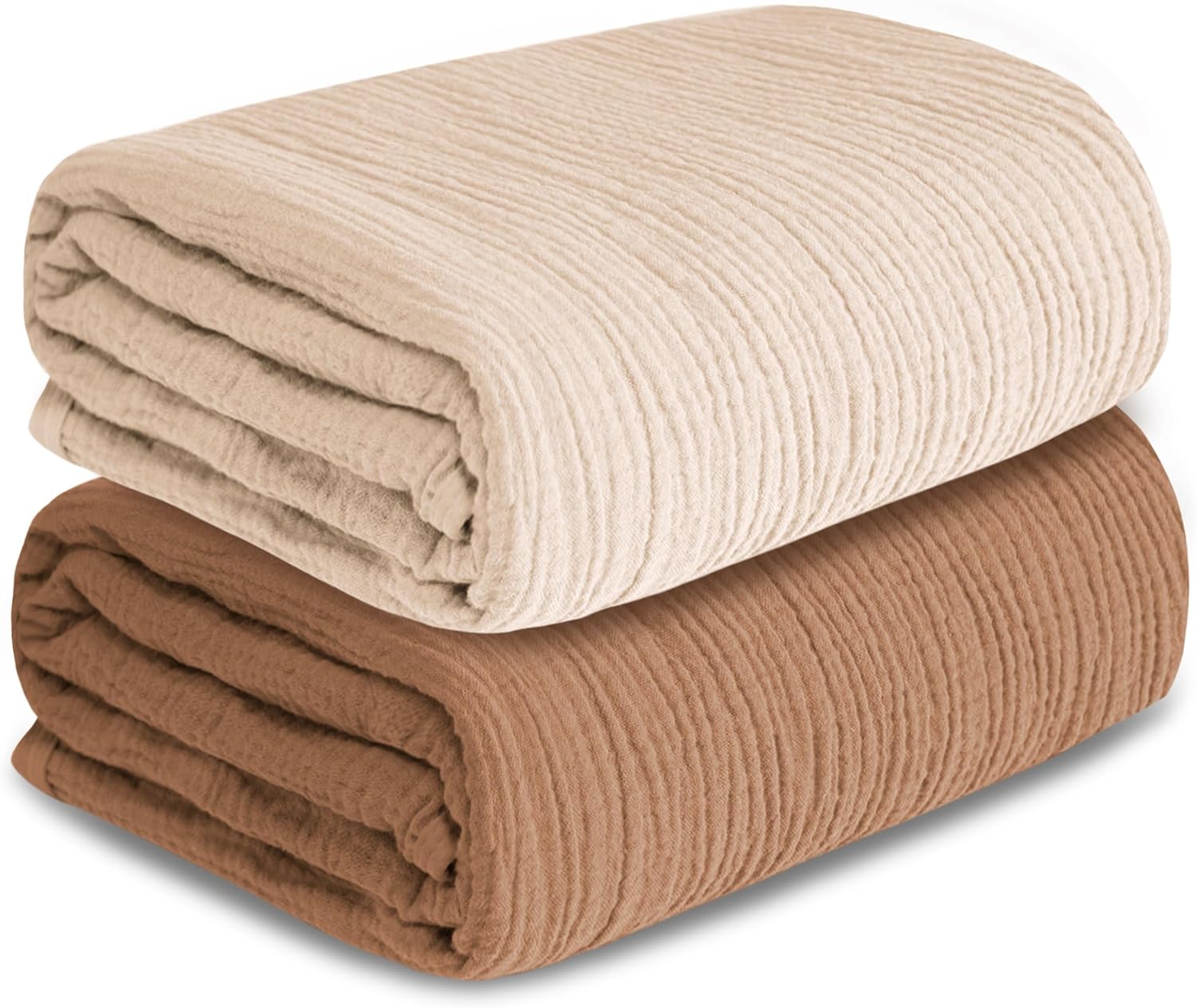 Skiennix Muslin Swaddle Blankets - Soft & Breathable 2-Pack for Newborns | Large 41 x 41 Inches (Beige & Coffee)