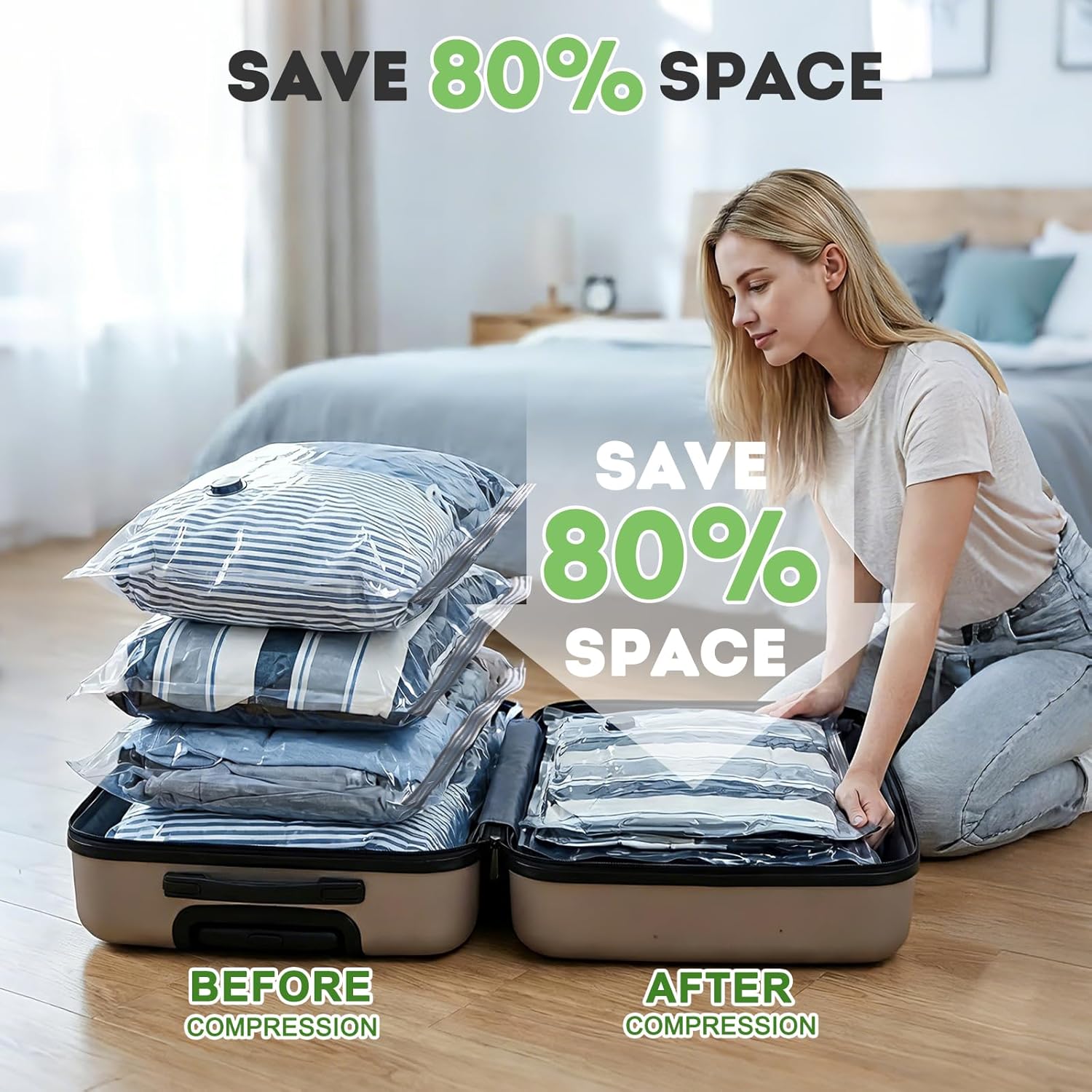 Mapambo Vacuum Storage Bags - 15 Pack with 60000Pa USB Pump | Space-Saving Travel Bags in 3 Sizes