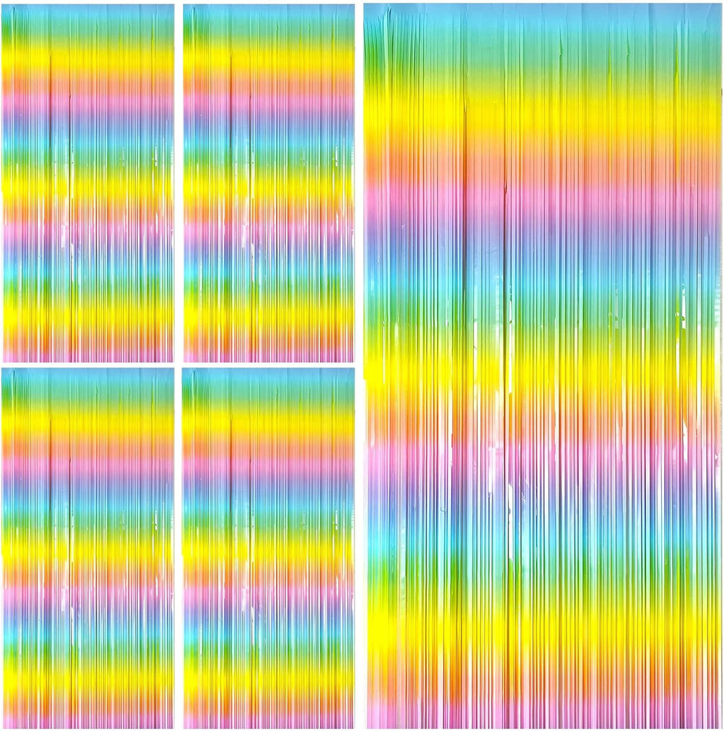 Pastel Rainbow Foil Fringe Curtain - Vibrant Party Backdrop for Birthday Decorations