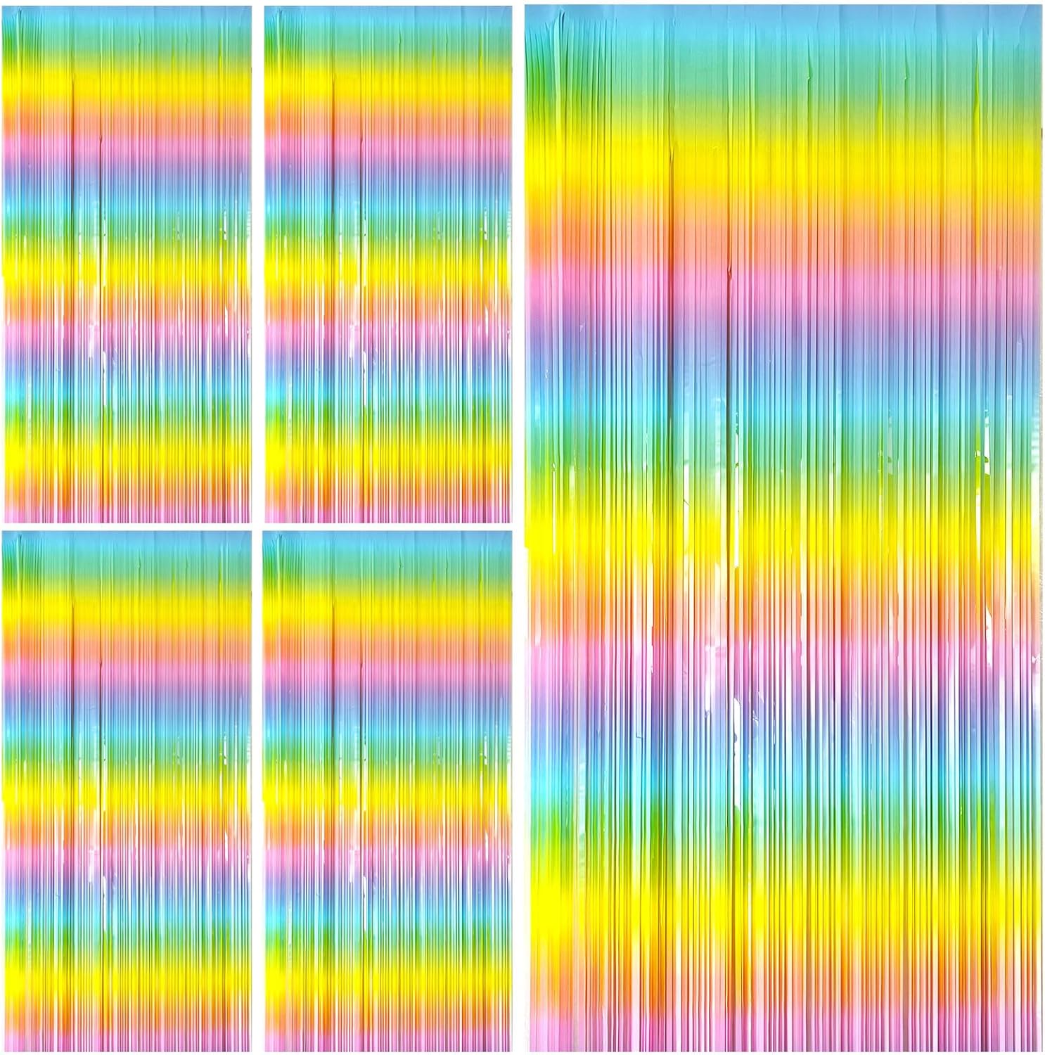 Pastel Rainbow Foil Fringe Curtain - Vibrant Party Backdrop for Birthday Decorations