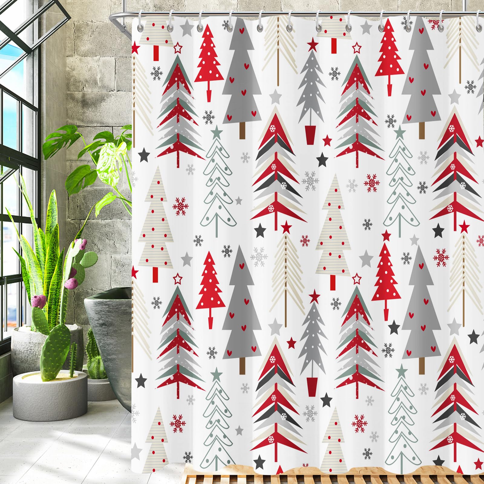 Shower Curtain Christmas Shower Curtain New Year Holiday Xmas Shower Curtains for Bathroom Waterproof Fabric Cloth Winter Snowflake Shower Curtain Sets Merry Christmas Tree Theme Bathtub Curtain