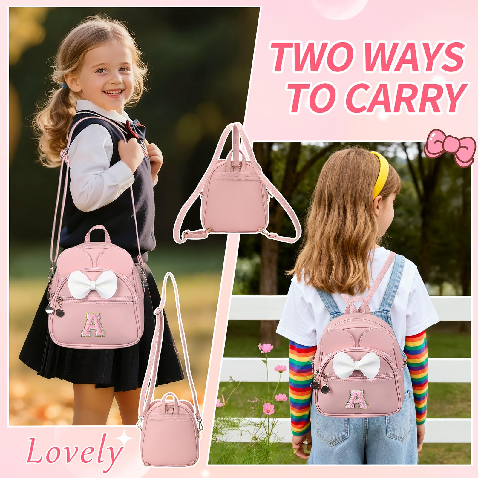 VLJTM Birthday Gift for 2 3 4 5 6 7 8 9 10 Year old Girls Personalized Initial Toddler Mini Backpack Purse for Kids-Pink-A