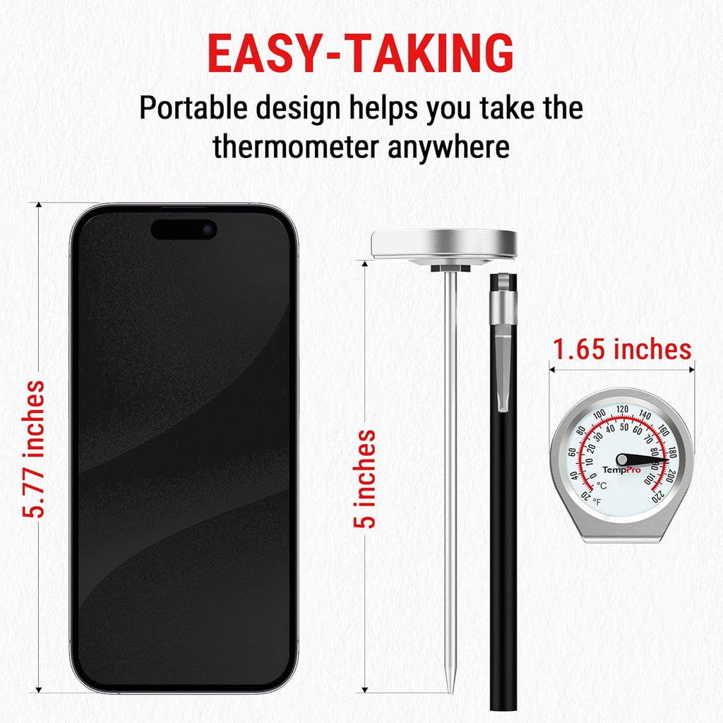 TempPro Instant Read Meat Thermometer - Portable Grill & Kitchen Thermometer for Steak, Turkey, Liquid