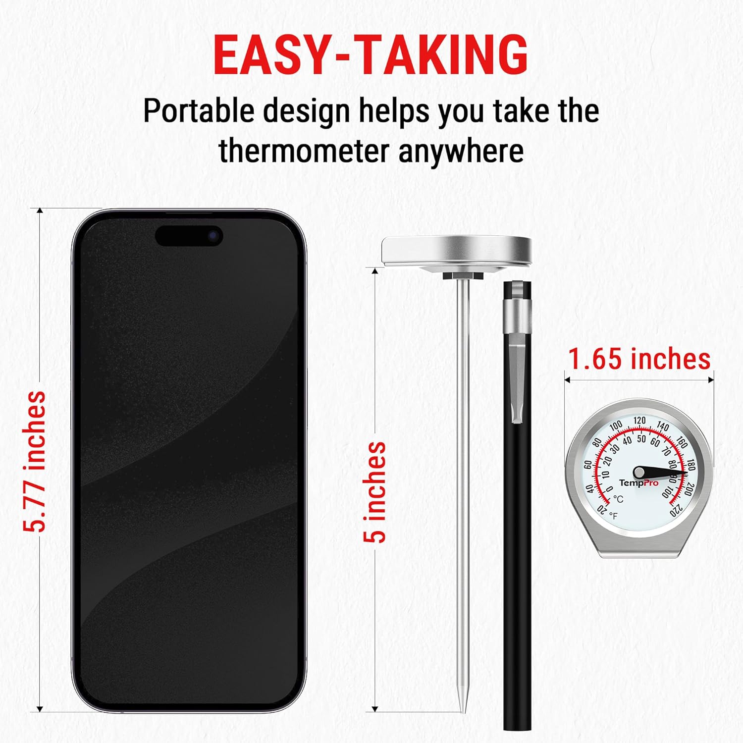 TempPro Instant Read Meat Thermometer - Portable Grill & Kitchen Thermometer for Steak, Turkey, Liquid