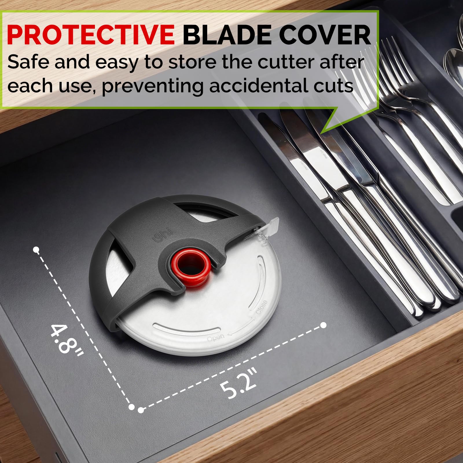 UHIYEE Palm-Grip Pizza Cutter Wheel with Protective Blade Guard, 4.3" Detachable Stainless Steel Pizza Slicer for Deep Dish Crusts, Easy Cleaning, Gray
