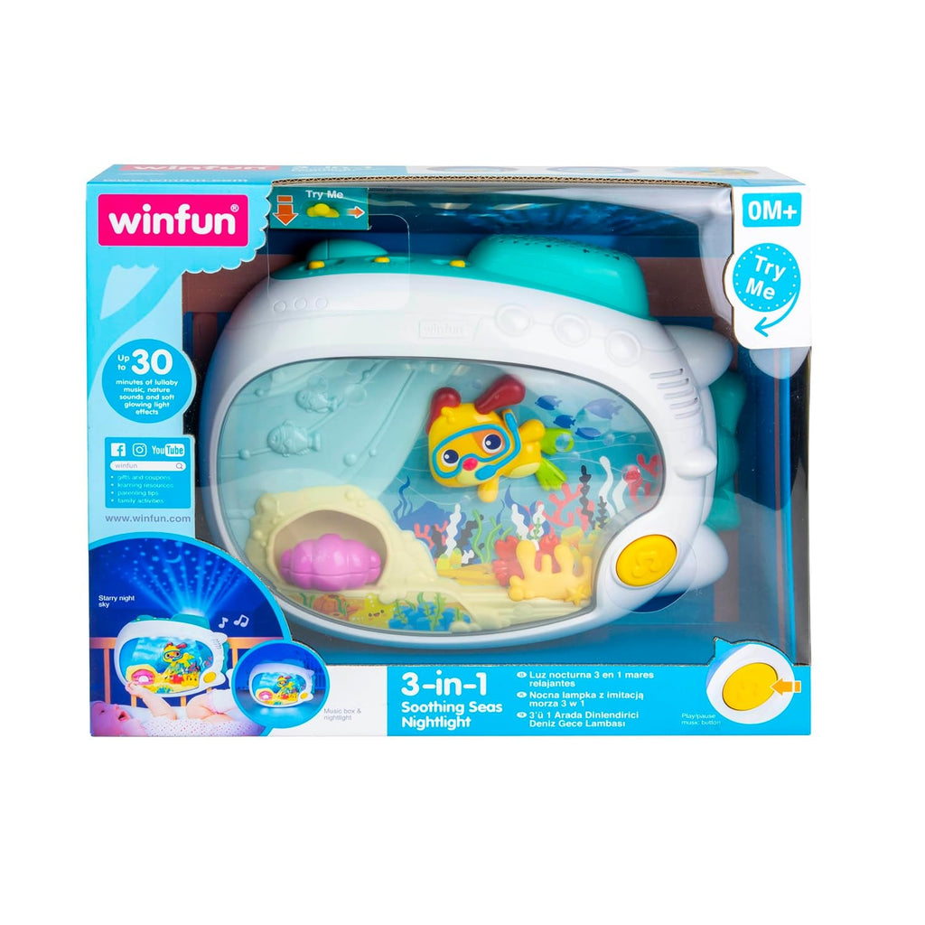 Winfun 3-in-1 Soothing Seas Nightlight - Musical Projector with Soft Glow & Calming Lullabies for Babies