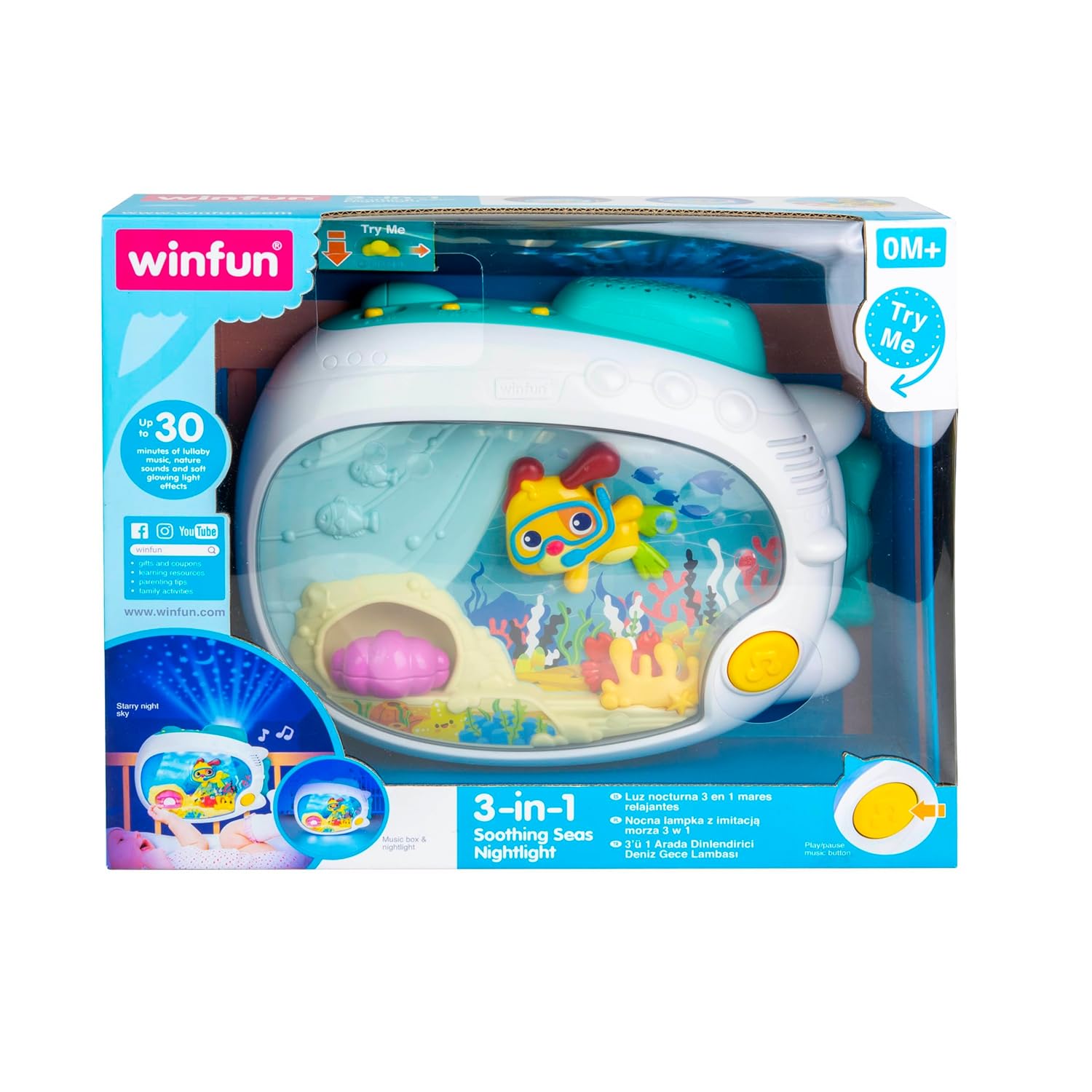 Winfun 3-in-1 Soothing Seas Nightlight - Musical Projector with Soft Glow & Calming Lullabies for Babies