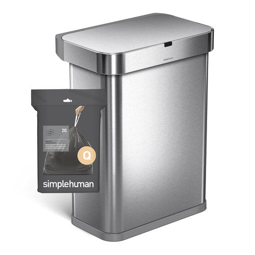 simplehuman Code Q 40 Count, Genuine Odorsorb Custom Fit Liners, Drawstring Odor Absorbing Trash Bags in Dispenser Packs, 50-65 Liter / 13-17 Gallon