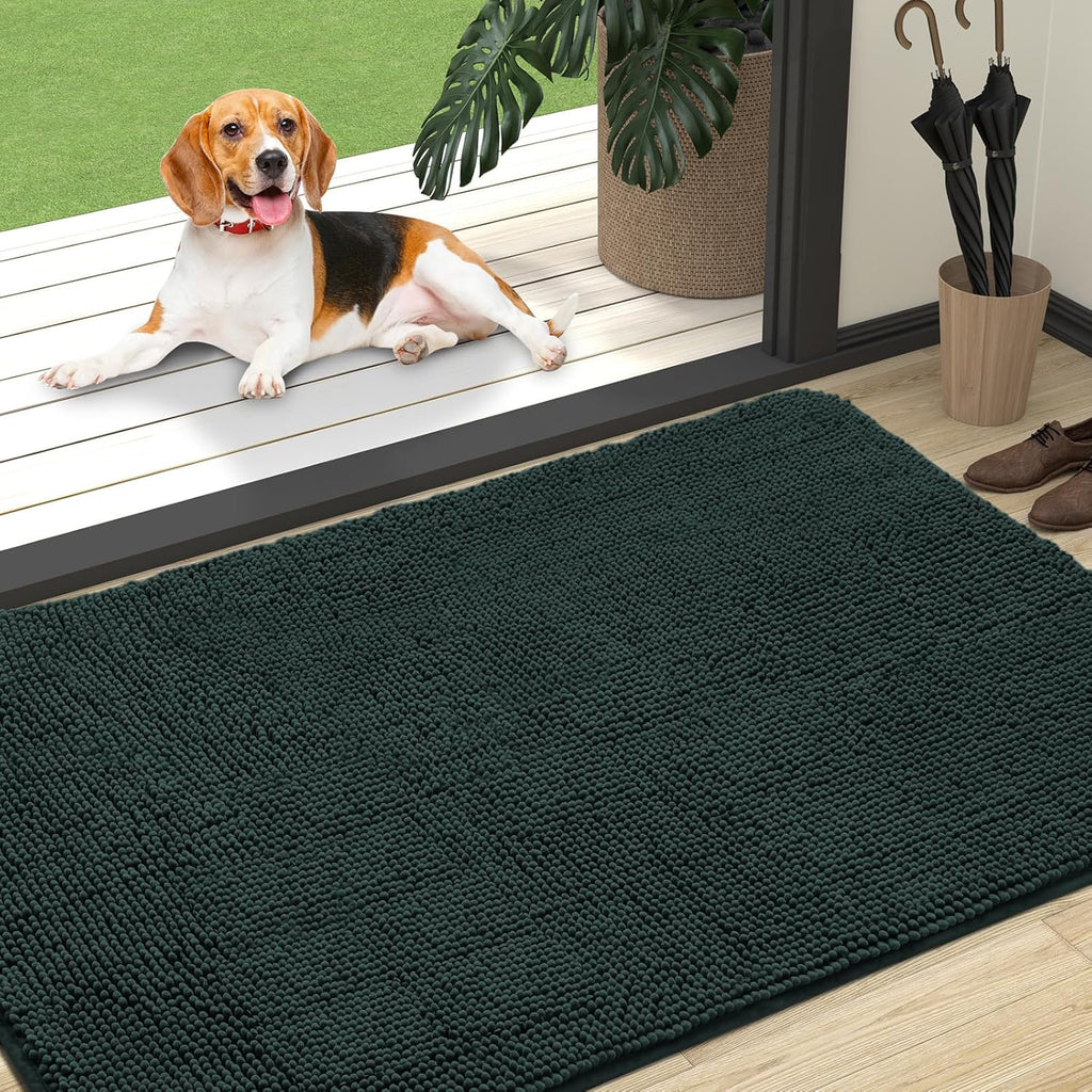 OLANLY Dog Door Mat - Absorbent Non-Slip Washable Doormat for Muddy Paws | 47x32 Blackish Green