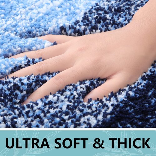 Arotive Microfiber Bathroom Rugs 3 Piece with Toilet Lid Cover, Shaggy Soft and Absorbent Bath Rug, Non-Slip, Machine Washable Bath Mats for Bathroom（24x16+24x20+17.5x15, Blue