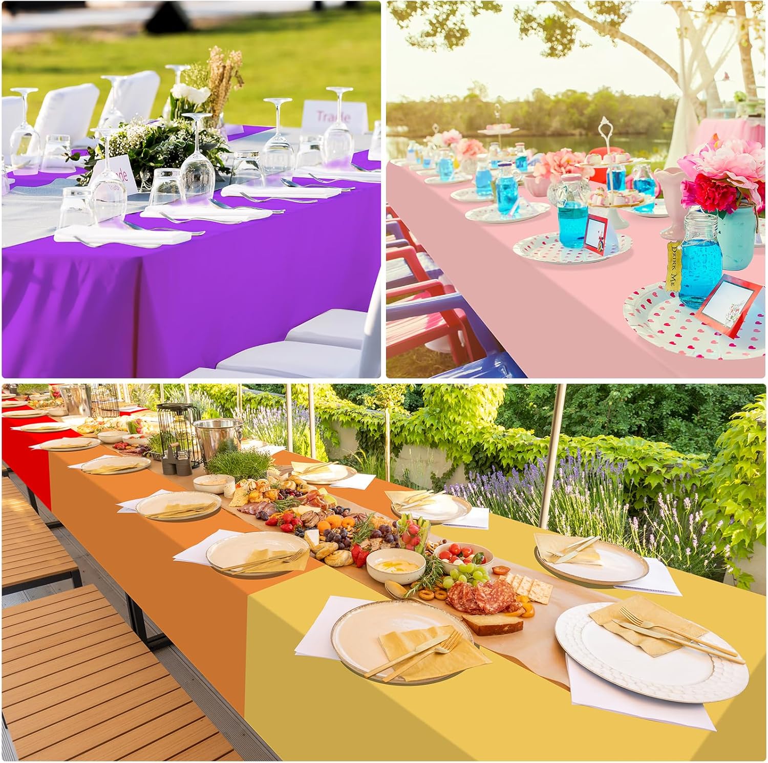 Skiennix 24 Pack Rainbow Tablecloths - Colorful Disposable Plastic Covers for Parties | 54 x 108 Inch