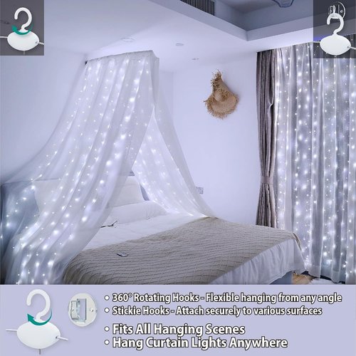 HXWEIYE 300LED Fairy Curtain Lights - 9.8x9.8Ft USB Plug-In with Remote | 8 Modes for Wedding & Bedroom Decor, White