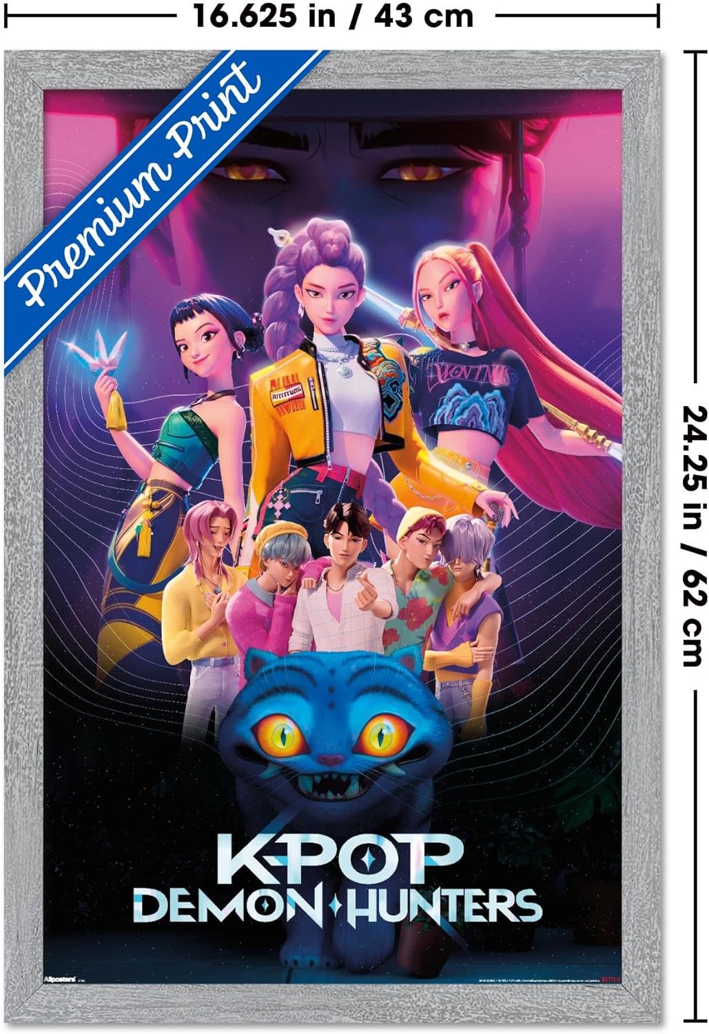 Netflix KPop Demon Hunters Wall Poster - Framed Gray Design, 22.4L x 14.7W