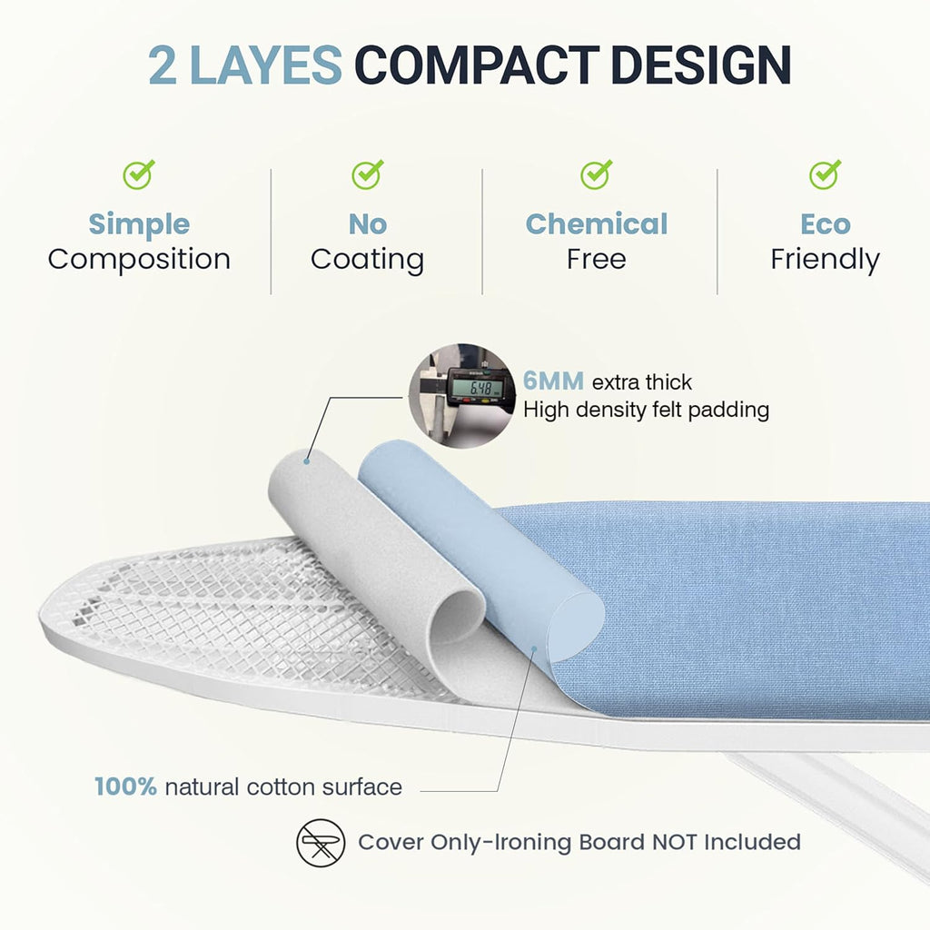 UniSimp Ironing Board Cover - Extra Thick Natural Cotton, Scorch & Stain Resistant | 15"x54" Heatproof Blue