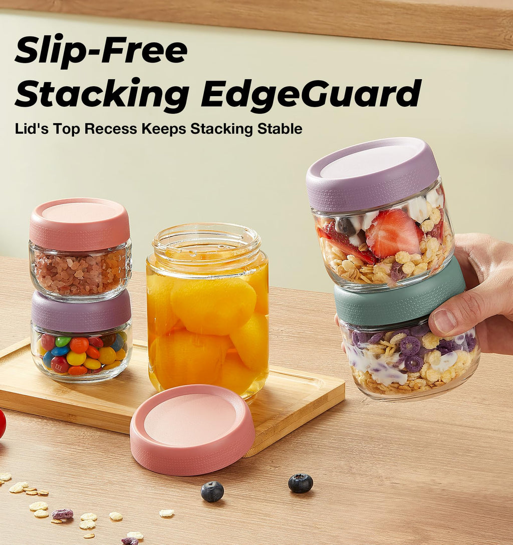 9 Pack Overnight Oats Containers with Lids, Large & Small Glass Mason Jars 16oz & 10oz & 4oz, Glass jars with Airtight Lids, Salad Meal Prep Jars for Food Storage, Overnight Oats Jars for Milk, Fruit