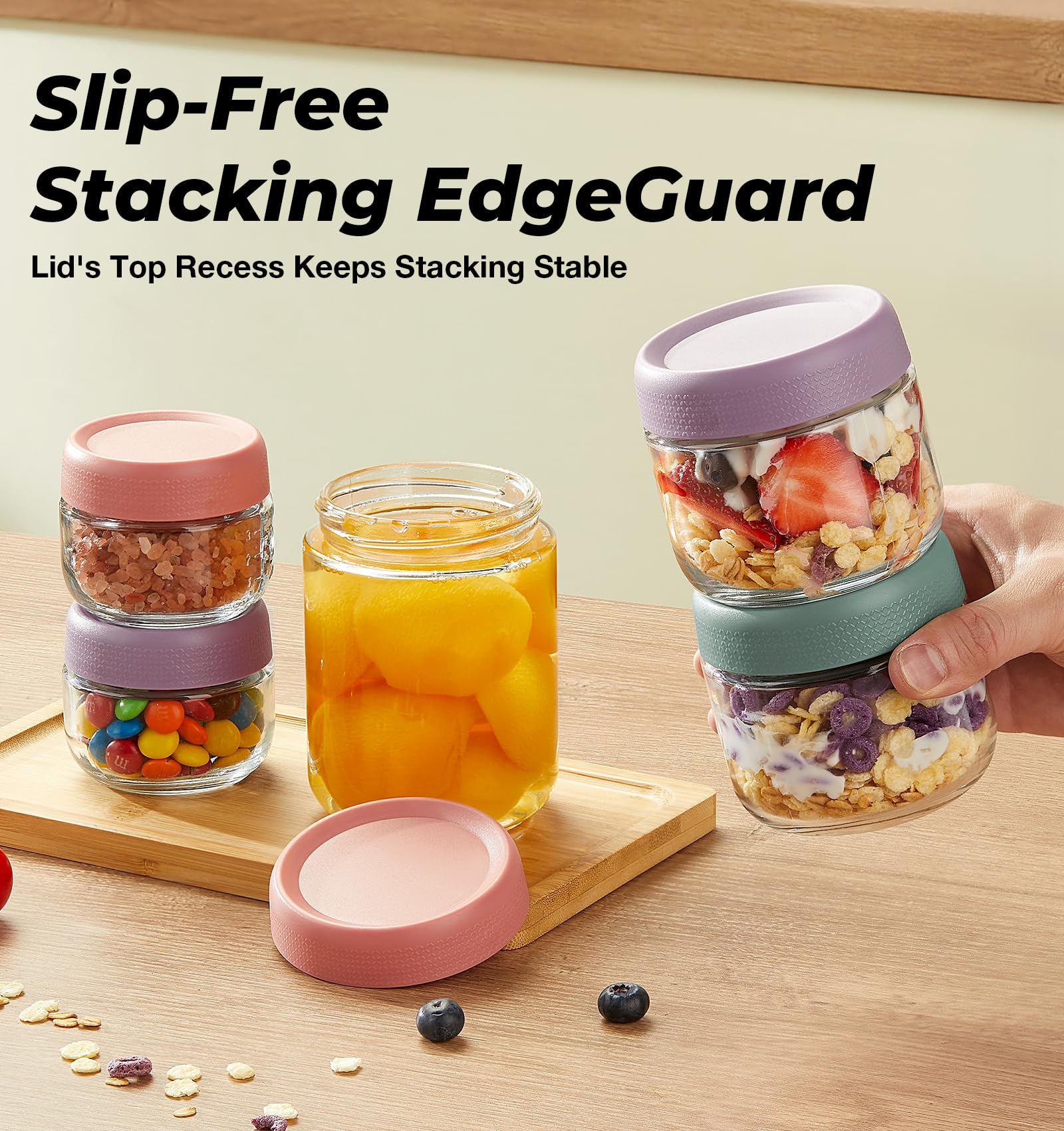 9 Pack Overnight Oats Containers with Lids, Large & Small Glass Mason Jars 16oz & 10oz & 4oz, Glass jars with Airtight Lids, Salad Meal Prep Jars for Food Storage, Overnight Oats Jars for Milk, Fruit