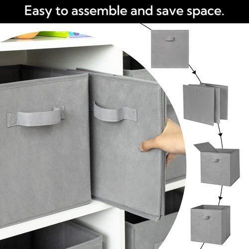 Cupic Cupid Storage Cubes - 11x11 Collapsible Bins with Handles | 6-Pack Gray Organizer for Clothes & Toys