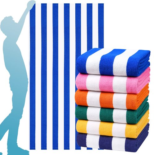 6 Packs Oversized 72x40 Inch Stripe Beach Towel Thin Terry Set XL Big Extra Large Accessories Essentials Soft Clearance Super Absorbent Pool Travel Bath Swim Camping Towels Bulk Men Women Adults Gift