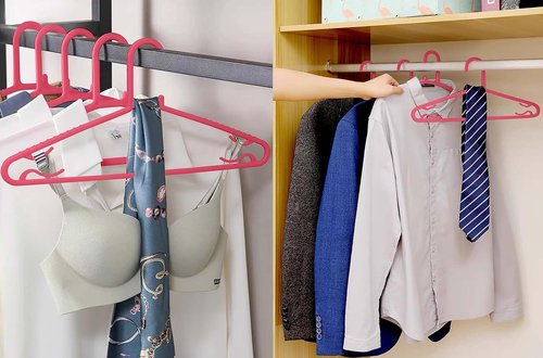Byomostor Plastic Hangers - Durable Non-Slip G-Shape Clothes Hangers | 50 Pack in Pink