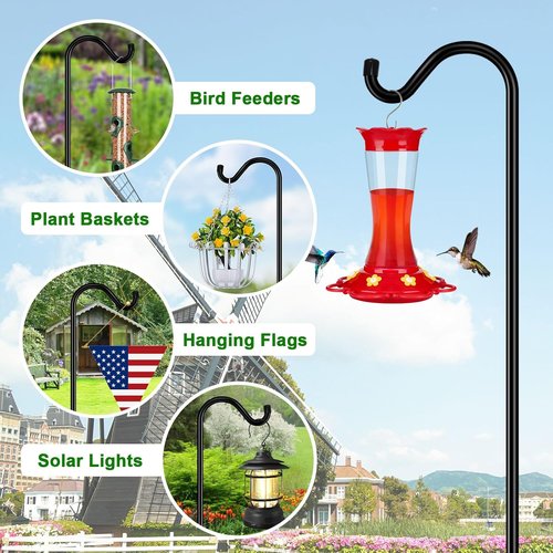 Feed Garden 76'' Heavy Duty Bird Feeder Pole - Adjustable Shepherds Hook for Hummingbird Feeders & Lanterns