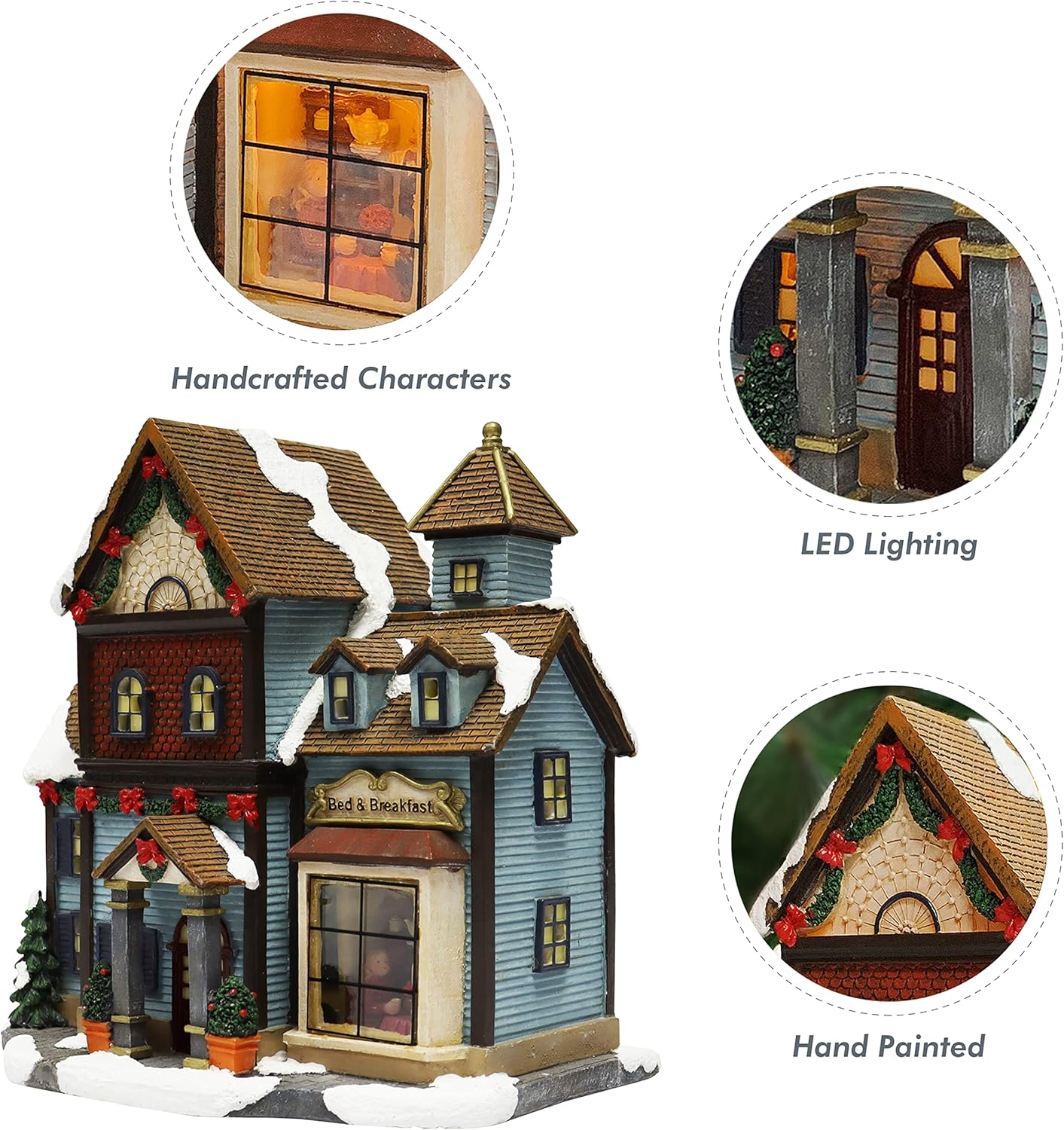 Moments In Time Christmas Village Building - LED Bed and Breakfast | Battery Operated (8.5" H x 8.3" W x 5.5" D)