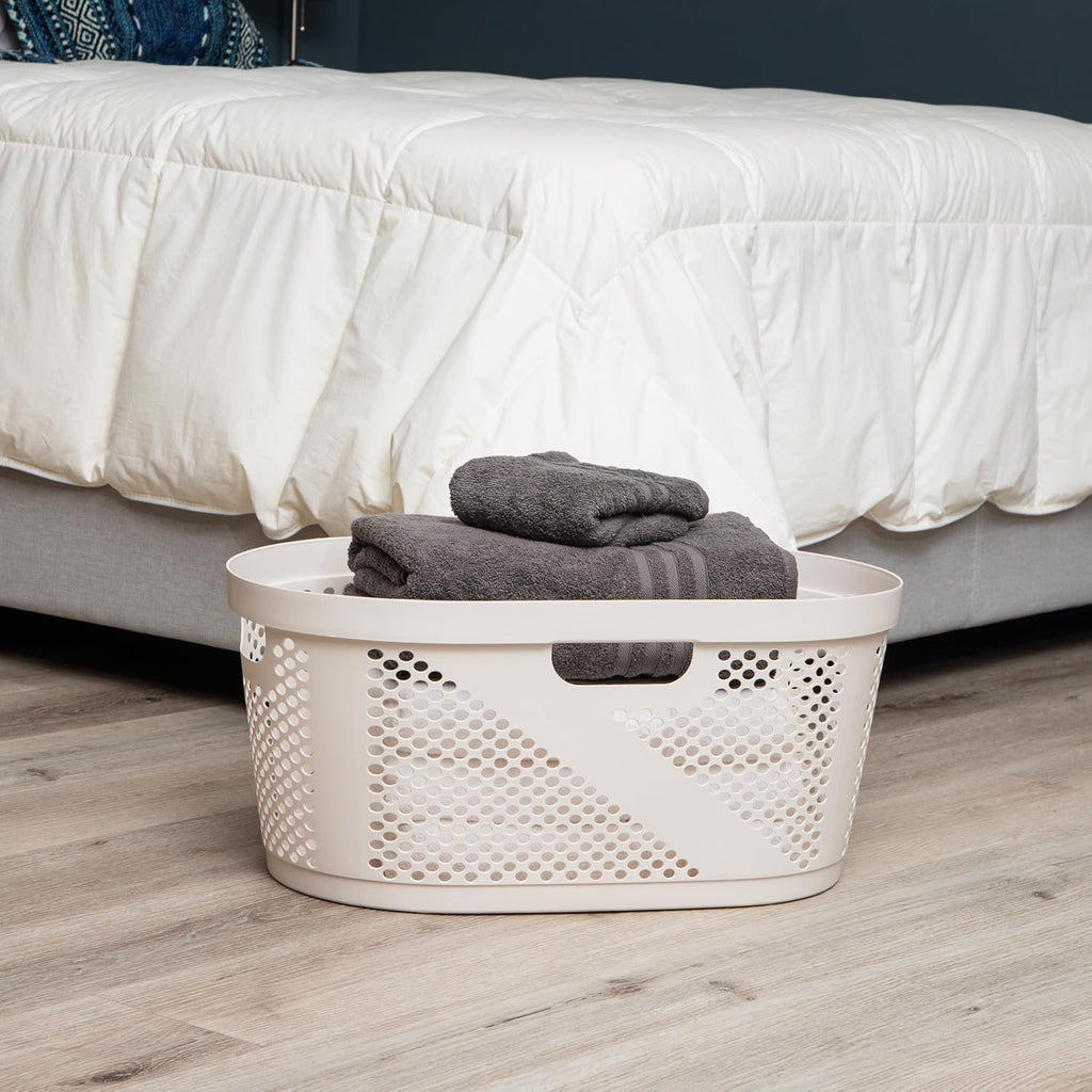 Mind Reader 40L Laundry Basket - Premium Wicker Design Clothes Hamper in Ivory Color