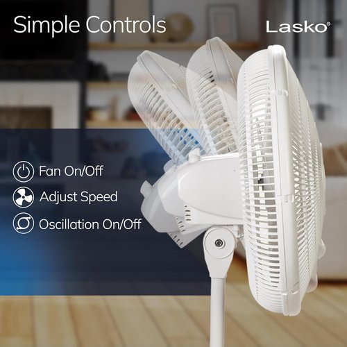 Lasko 2520 16-Inch Oscillating Stand Fan - Powerful Cooling in Sleek White Design