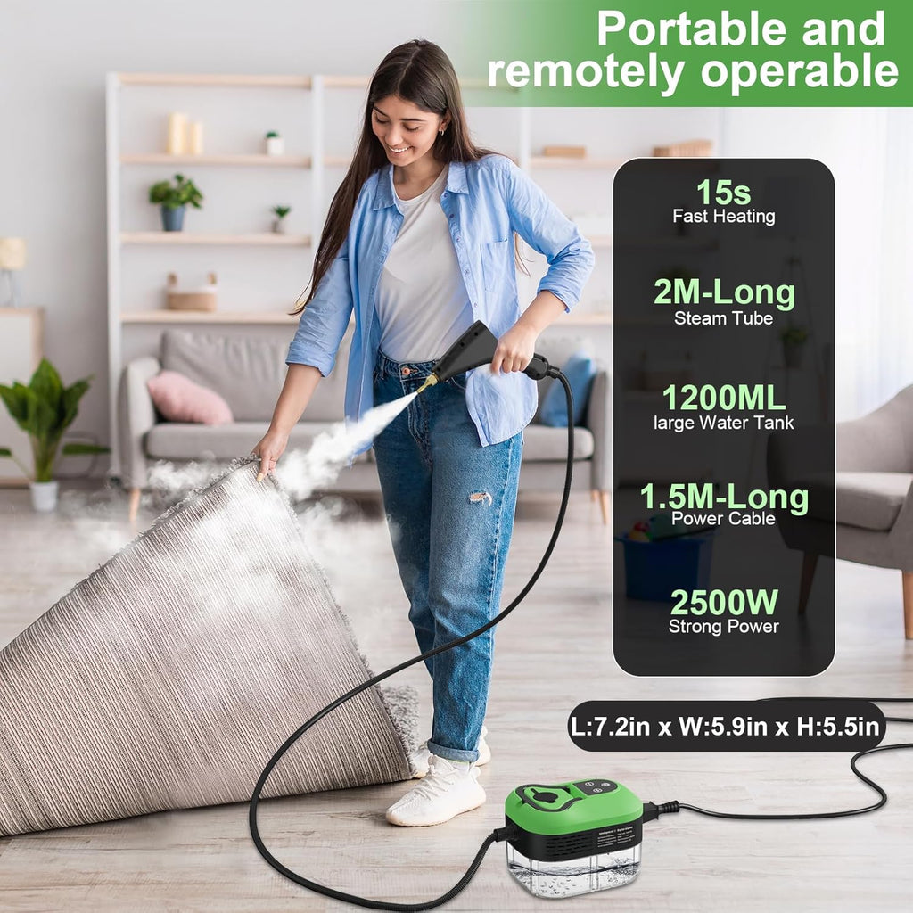 Skiennix Handheld Steam Cleaner - 15s Heat-Up, 1.2L Tank, 6-Level Adjustable Handle | Ideal for Home & Car Detailing