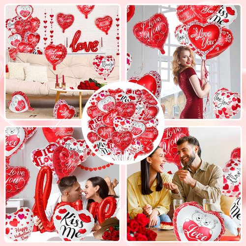 36 Pcs Valentine’s Day Heart Balloons, 18 Inch Heart Foil Balloons, Happy Valentine’s Day Romantic Love Mylar Balloon for Birthday, Engagement, Wedding, Anniversary Party Supplies