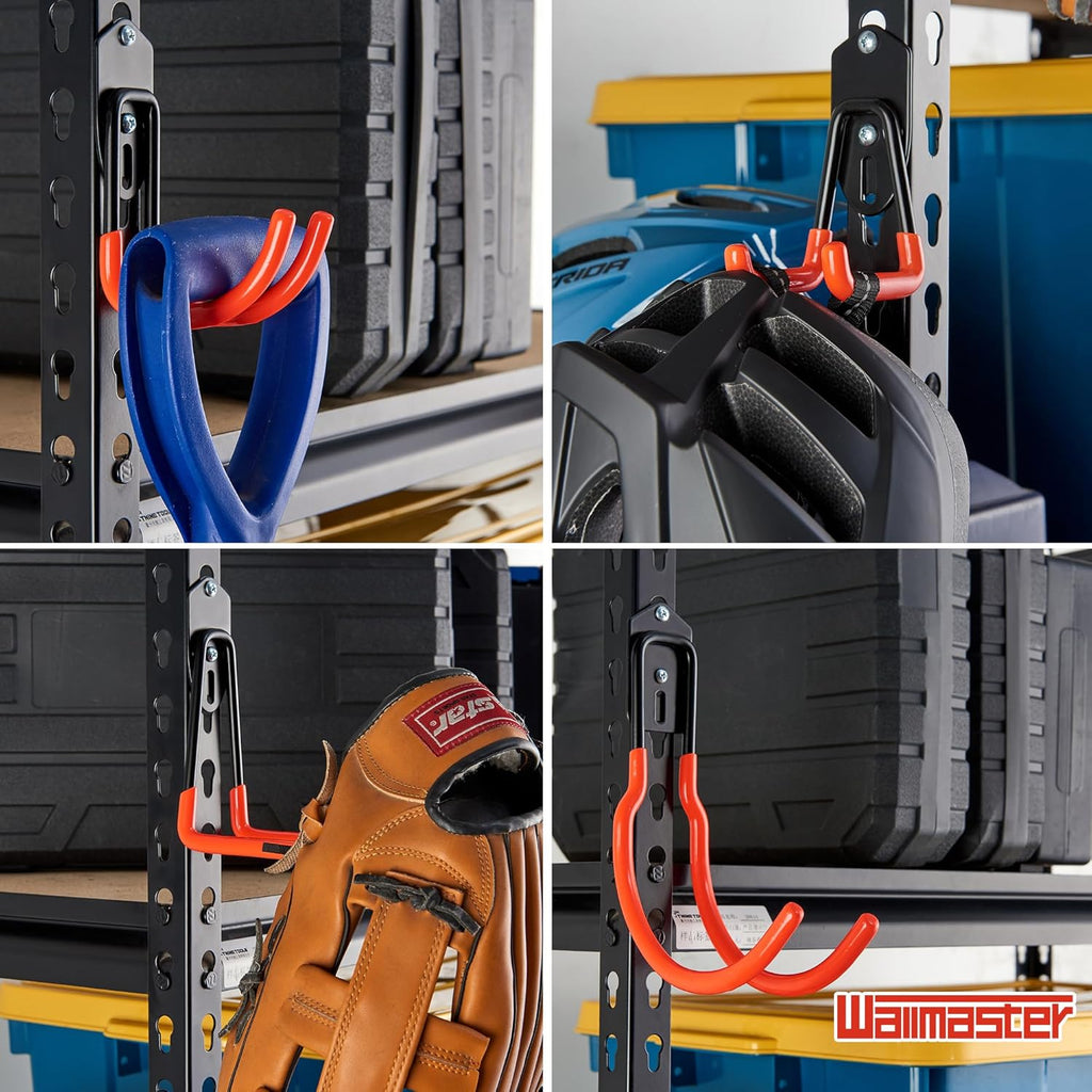Wallmaster Garage Hooks Organizer Kit - 12 Pack Adjustable Heavy-Duty Steel Hooks for Garden Tool Storage