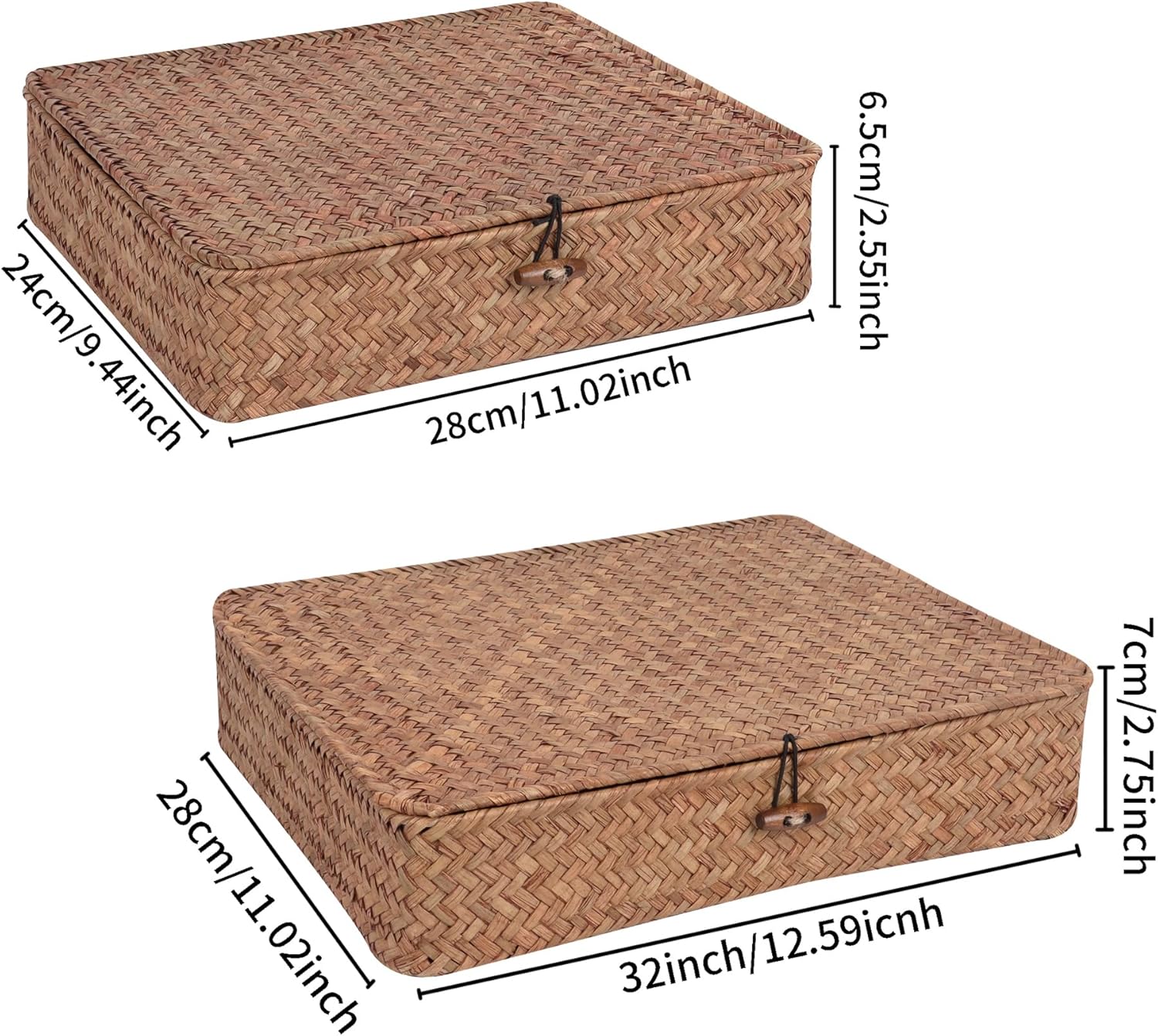 Moosky Wicker Shelf Baskets - Handwoven Seagrass Storage Bins with Lids | Coffee Set of 2