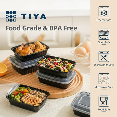 TIYA Food Containers - 28 oz Bulk 150 Pack with Lids - Rectangular Plastic To-Go Containers - Reusable, Microwavable, Dishwasher Safe - Leak-Proof for Meal Prep - BPA-Free