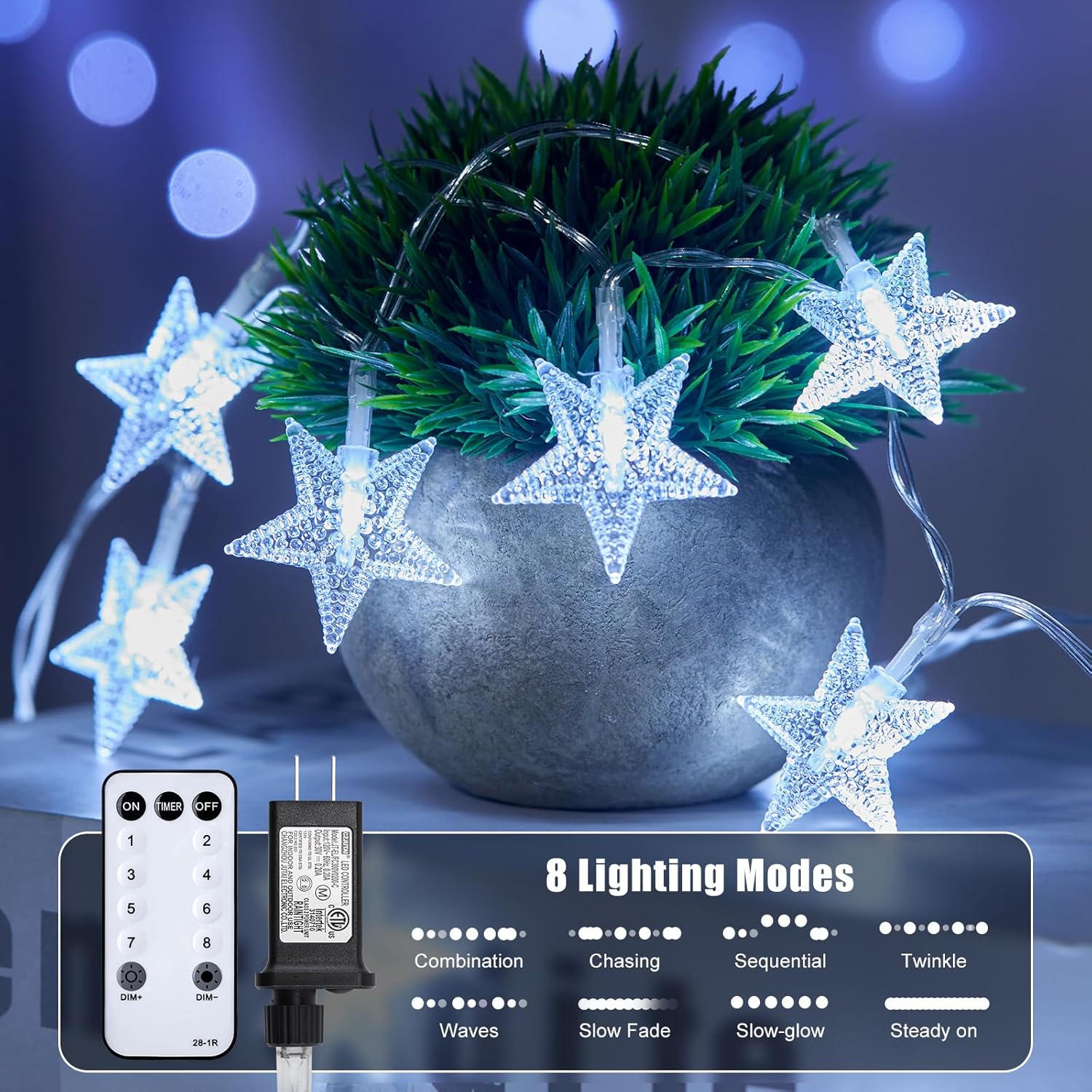 Star String Lights - 33 Ft 100 LED Waterproof Fairy Lights with Remote & Timer | 8 Modes for Bedroom & Patio