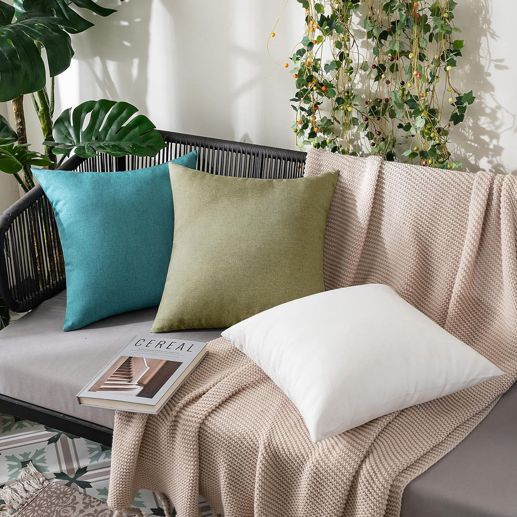 MIULEE Decorative Outdoor Throw Pillow Covers - Waterproof Faux Linen Cushion Cases | 18x18 Inch Light Olive Green (Pack of 2)
