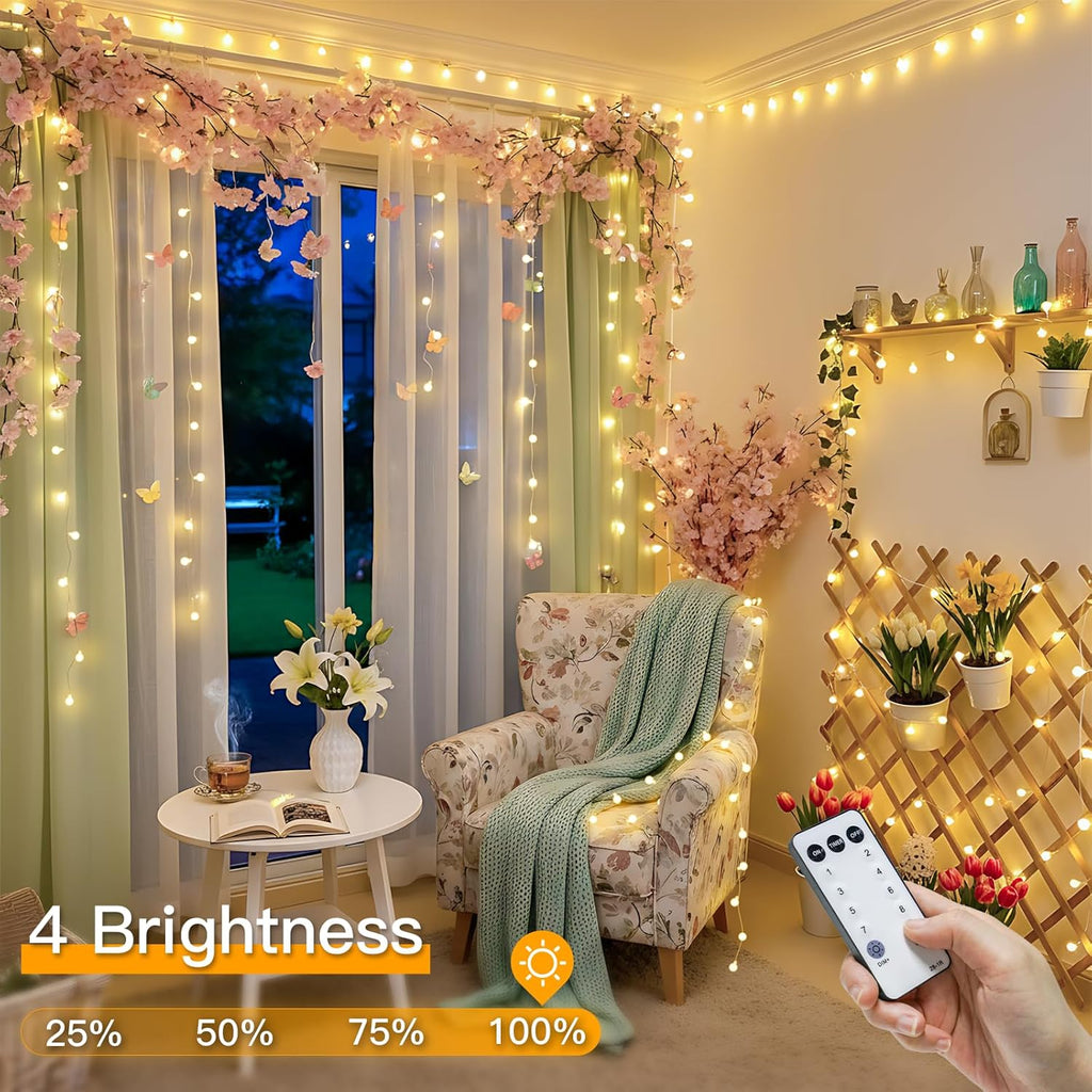 Suddus Globe String Lights - 33ft 100 LED Indoor/Outdoor Fairy Lights with Remote | Warm White