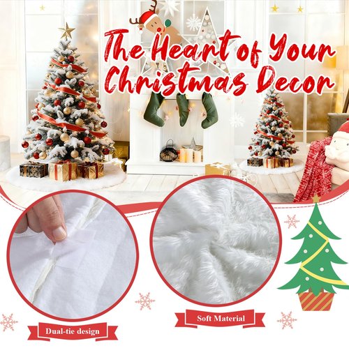 Christmas Tree Skirt 60 Inch White - Fluffy Faux Fur Christmas Tree Mat & Decoration for Indoor Outdoor Use